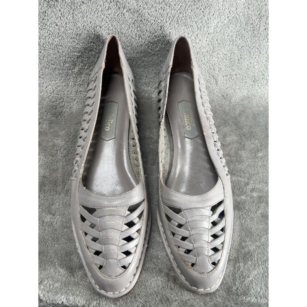 Vtg 90s Calico 8 Gray Huarache Sandals Woven Leather Bohemian Western Cottage